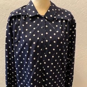 Vintage Jaeger 70s Collar Polkadot Blouse In White Black